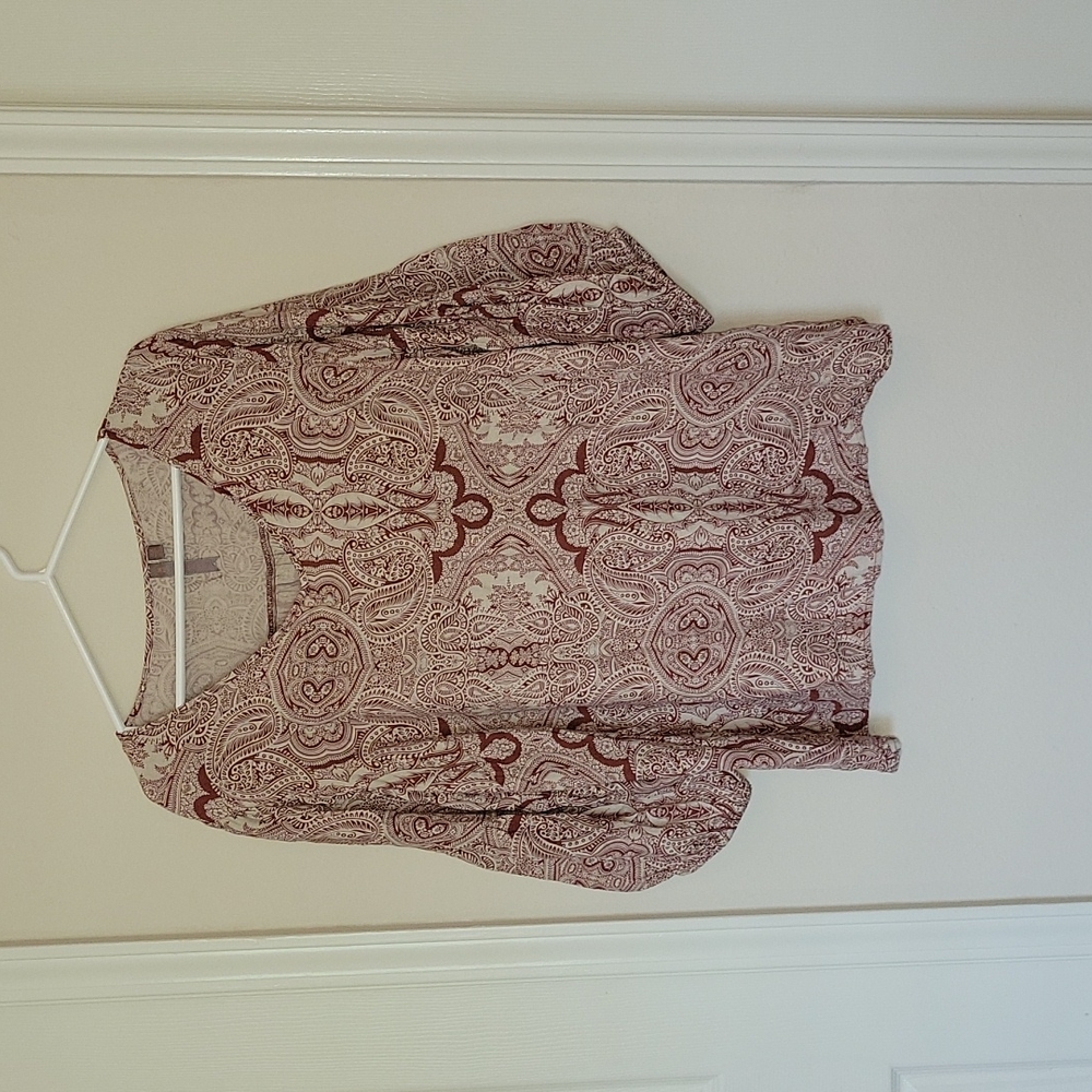 Brina & Em Burgundy & Beige Blouse